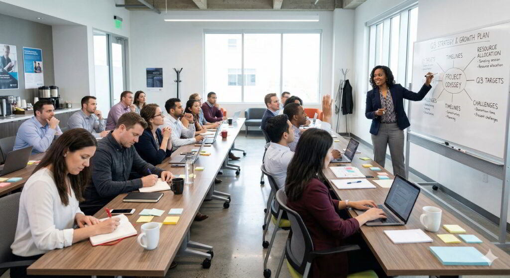 Key speakers leading the business attendees to the sprint method.