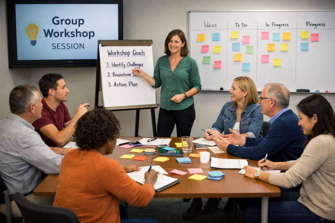 Business professionals collaborating during a multi-day immersive event